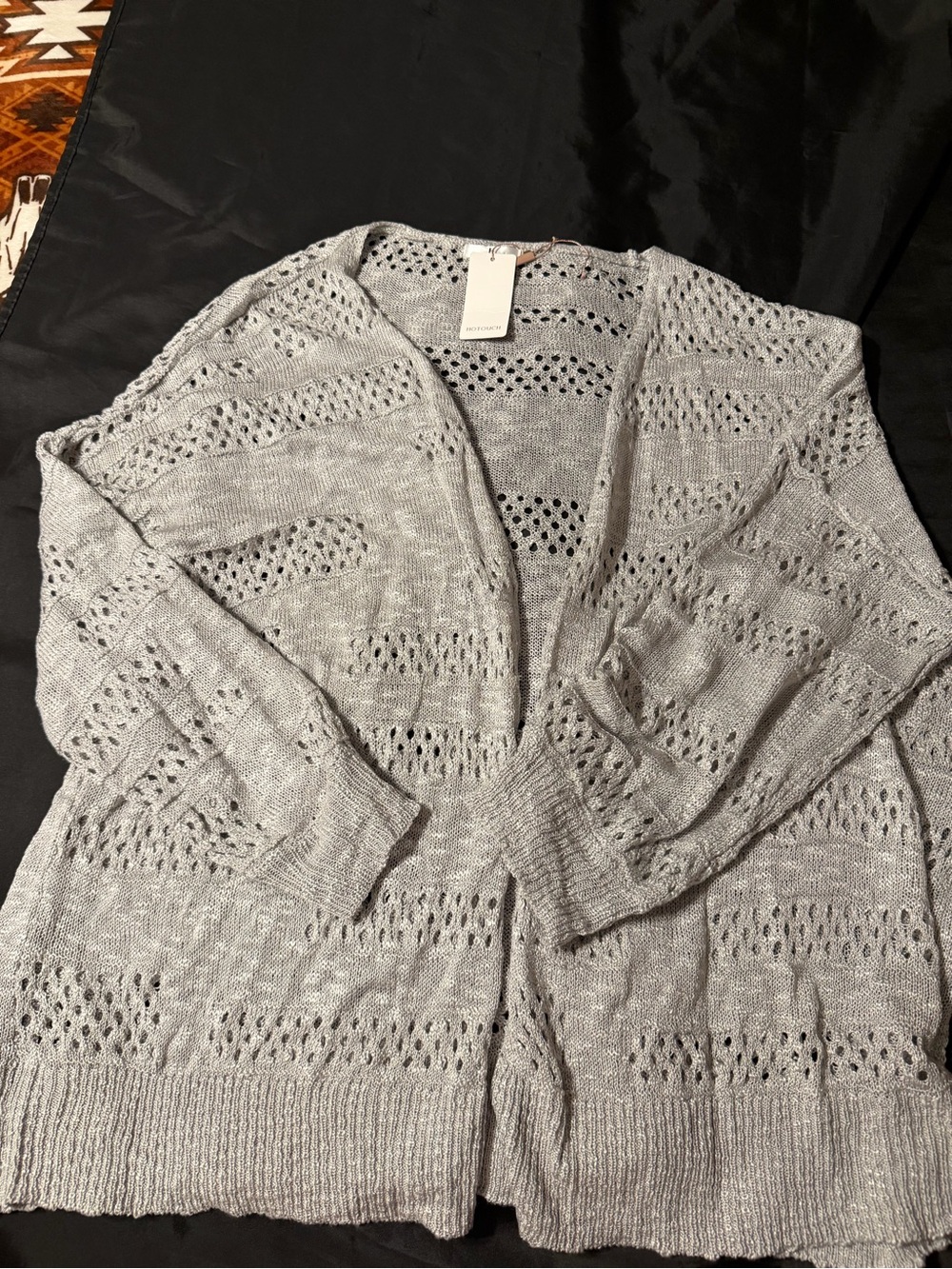 NWT Hotouch Open Front Crochet Knit Cardigan Light Grey Sweater 2XL